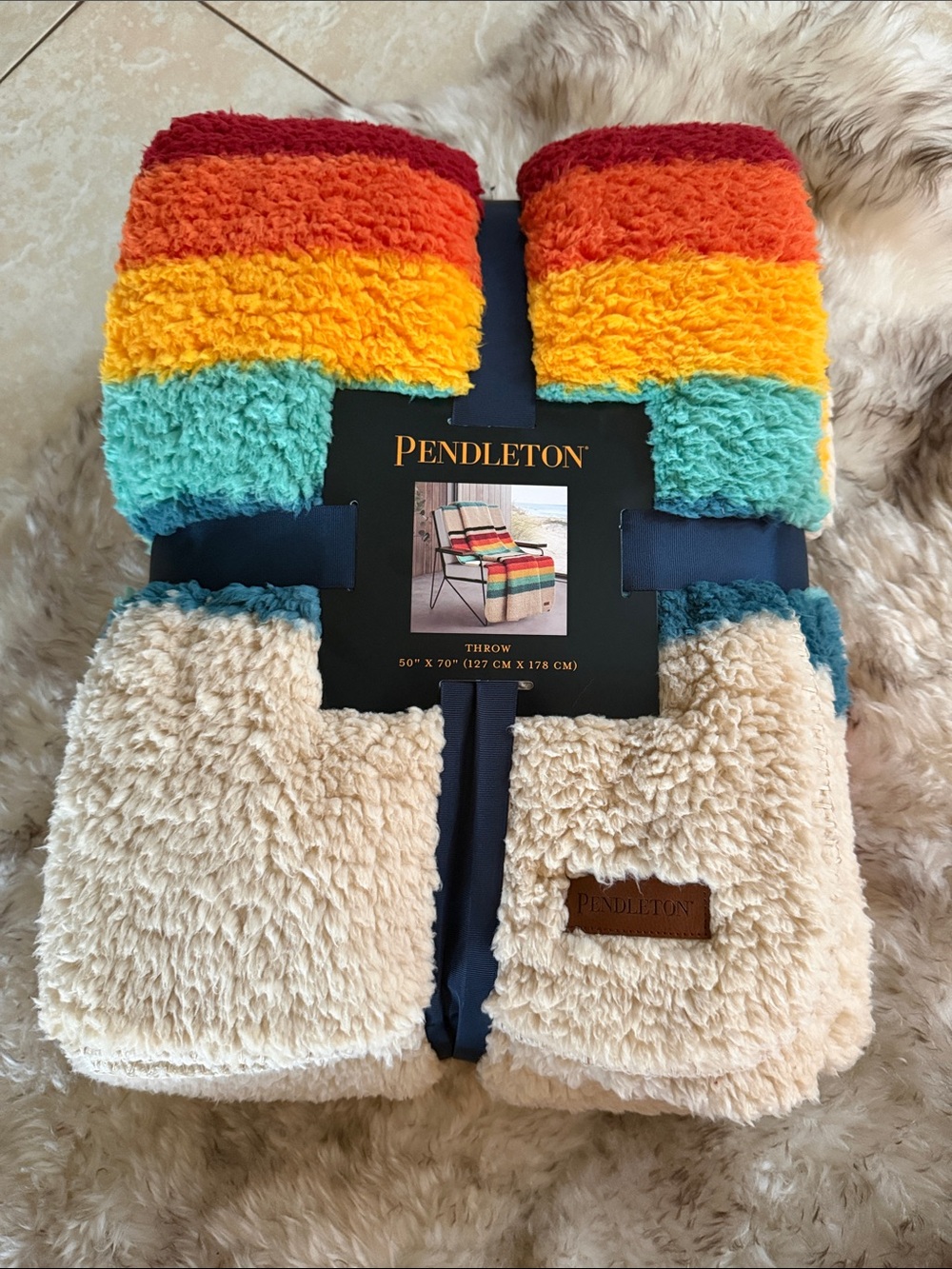 New Pendleton SOFT rainbow throw bed mount foraker Sherpa decorative home boho